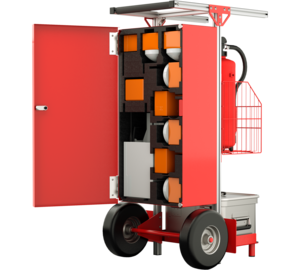 SafeCaddy® "Mobile fire alarm system" with loading, back opened | © MUNK GmbH
