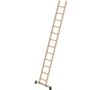 Wooden rung single ladder with nivello® traverse 12 steps | © MUNK GmbH