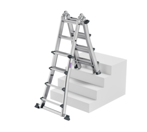 4-section telescopic step ladder with crossbar, 4x4 steps, stair-friendly position | © MUNK GmbH