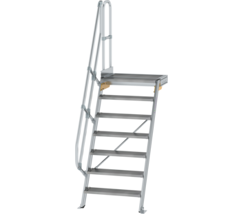 Stairs w. plat. 60° st. wid. 800 mm, 7 st, gr.alu | © MUNK GmbH