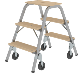Steel and wood step stool w fix.castors, 2x3 steps | © MUNK GmbH